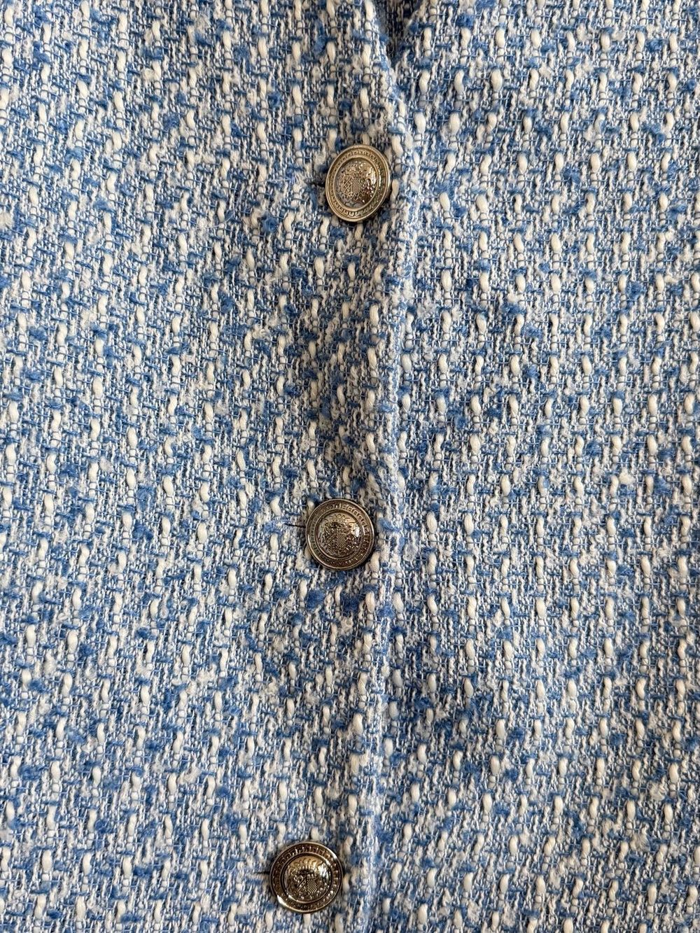 Zara Small Blue Textured Knit Button-Front Ruffle Dress - Picture 2 of 3